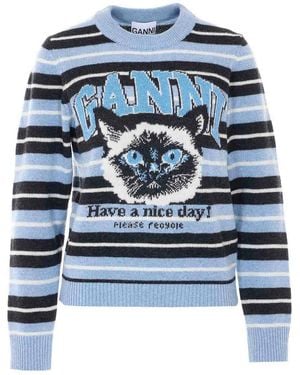 Ganni Graphic Wool Jumper - Blue