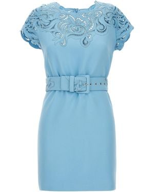 Ermanno Scervino Lace-Detail Mini Dress With Round Neckline - Blue