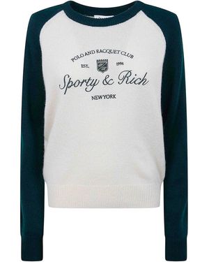 Sporty & Rich Syracuse Cashmere Baseball Jumper - Blue