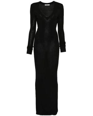 Entire studios Long Sleeve V Neck Midi - Black
