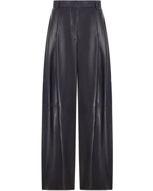 Giorgio Armani Wide Nappa Trousers With Pleats - Blue