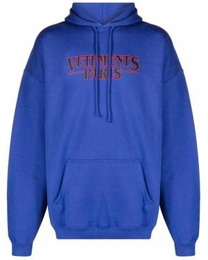 Vetements Logo-Print Cotton Hoodie - Blue