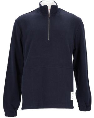 Thom Browne Funnel Neck Half Zip Pullover - Blue