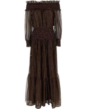 Self-Portrait Georgette Off Shoulder Maxi Dress - Brown