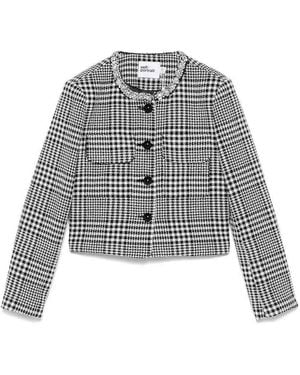 Self-Portrait Wool Blend Checked Jacket - Gray