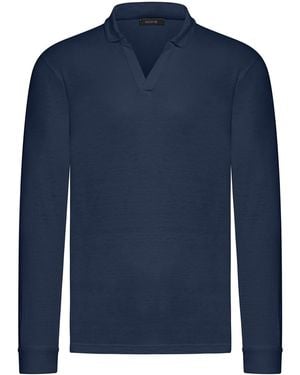 Nome Polo Manica Lunga Lino Senza Bottoni - Blu