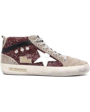 Golden Goose Mid Star Glitter Trainers - Red