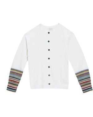 Paul Smith Cardigan Merinos Maniche Stripes - White