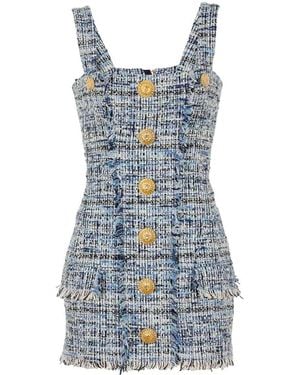 Balmain Tweed Mini Dress - Blue