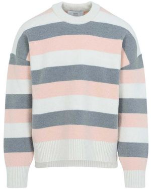 Ami Paris Striped Crewneck Jumper - White