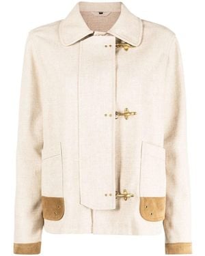 Fay Contrasting-Trim Fitted Jacket - Natural