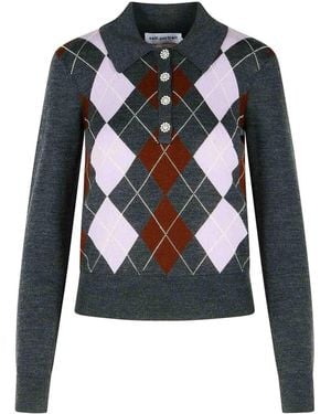 Self-Portrait Argyle Wool Sweater - Black