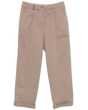 Peserico Pants With Pleats And Cuffs - Natural