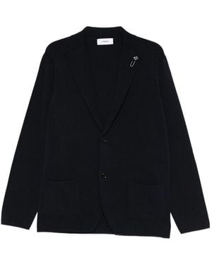 Lardini Dark Wool Jacket With Flower Clip - Black