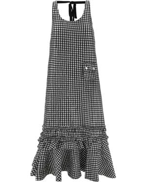 Ganni Crinkled Check Long Dress - Grey
