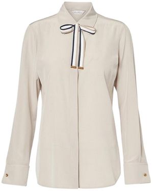 Max Mara Silk Shirt With Bow Tie - Natural