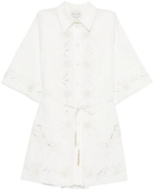 forte_forte Shirt Belt Poplin Embroidery - White