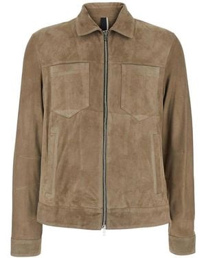 Low Brand Suede Jacket With Shirt Collar - Brown