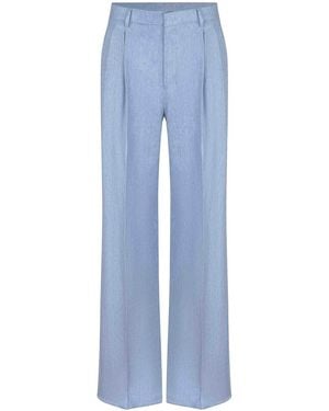 Tagliatore Pants Made Of Linen Blend - Blue