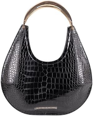 Elisabetta Franchi Medium Hobo Bag Croco Print Leather Effect - Black