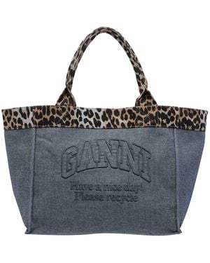 Ganni Logo Tote Bag - Blue