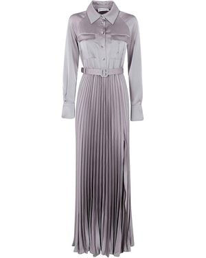 Self-Portrait Satin Pleated Maxi Dress - Gray