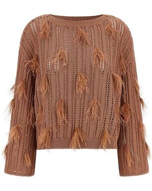 Twinset Ostrich Feather Jumper - Brown