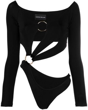 Louisa Ballou Long Sleeve Cut-Out Bodysuit - Black