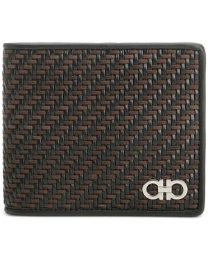 Ferragamo Two-Tone Woven Leather Bi-Fold Wallet - Black
