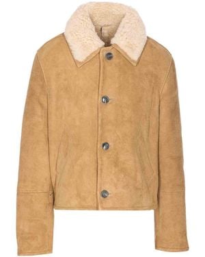 Ami Paris Shearling Jacket With Buttons Closure - Natural