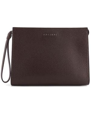Orciani Hammered Leather Clutch With Front Logo - Brown