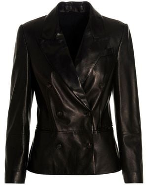 Brunello Cucinelli Double-breasted Leather Blazer Jacket - Black