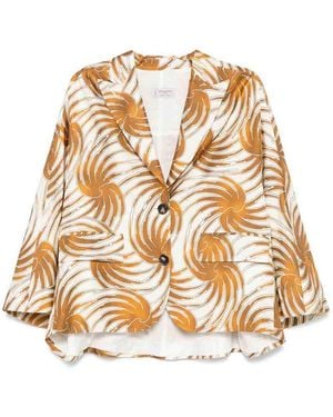 Alberto Biani Printed Silk Caban Jacket - Natural