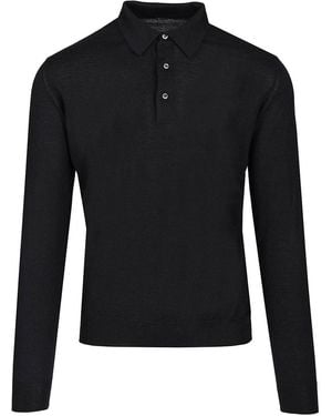 Fedeli Long-Sleeved Polo Shirt - Black