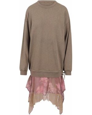DIESEL Chiffon And Lace Sweatshirt Dress - Brown