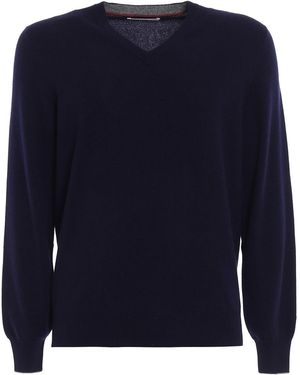 Brunello Cucinelli Cashmere V-Neck Jumper - Blue