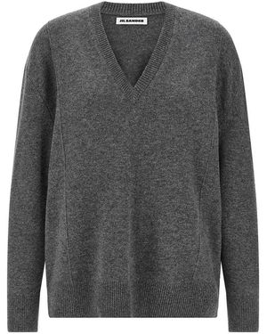 Jil Sander V-Neck Cashmere Blend Jumper - Grey