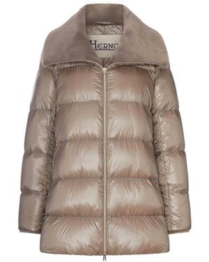 Herno Long Puffer Coat With Faux Fur Collar - Brown