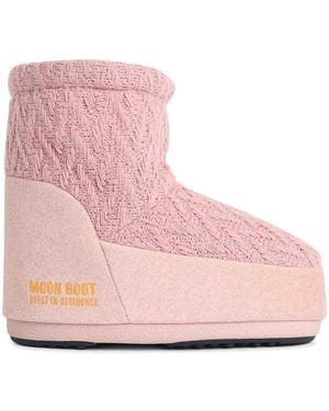 Moon Boot Icon Low Nolace Knit Fabric Boots - Pink