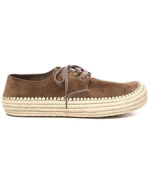 Loewe Rio Suede And Raffia Lace-Ups - Brown