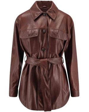 Brunello Cucinelli Leather Jacket With Belt - Brown