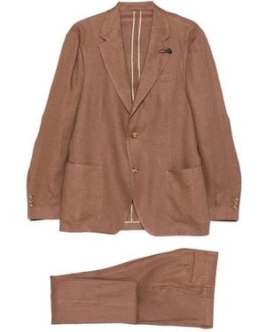 Lardini Pure Linen Suit With Pockets - Brown