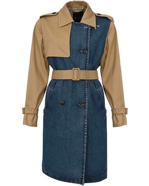 Fay Cotton Drill And Denim Trench Coat - Blue