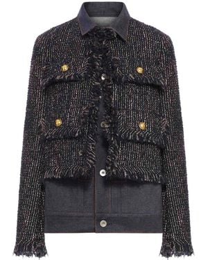 Sacai Tweed And Denim Blouson - Black