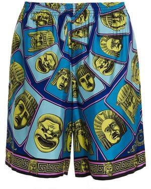 Versace Silk Mini Shorts With Elastic Waistband - Blue