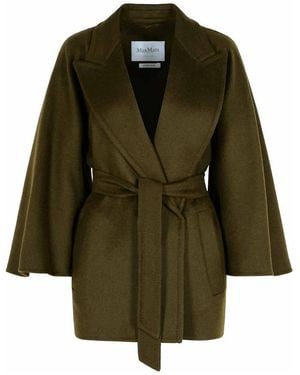 Max Mara 'Verna' Camel Coat With Moss Belt - Green