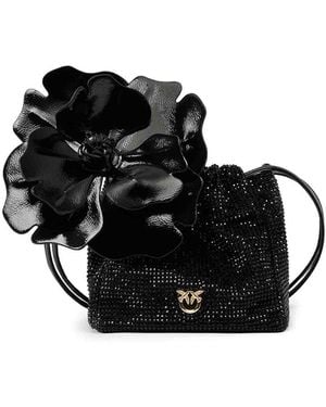 Pinko Rhinestone Shoulder Bucket Bag - Black