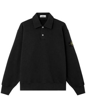 Stone Island Compass Cotton Polo Sweatshirt - Black