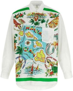 Comme des Garçons Patterned Cotton Poplin Shirt With Contrast Details - Green