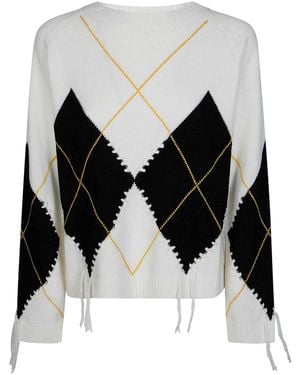 Pinko Wool Cashmere Diamond-Pattern Cropped Crewneck Jumper - Black